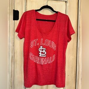 Women's St Louis Cardinals V-Neck 1X Red Burnout Vintage T-Shirt